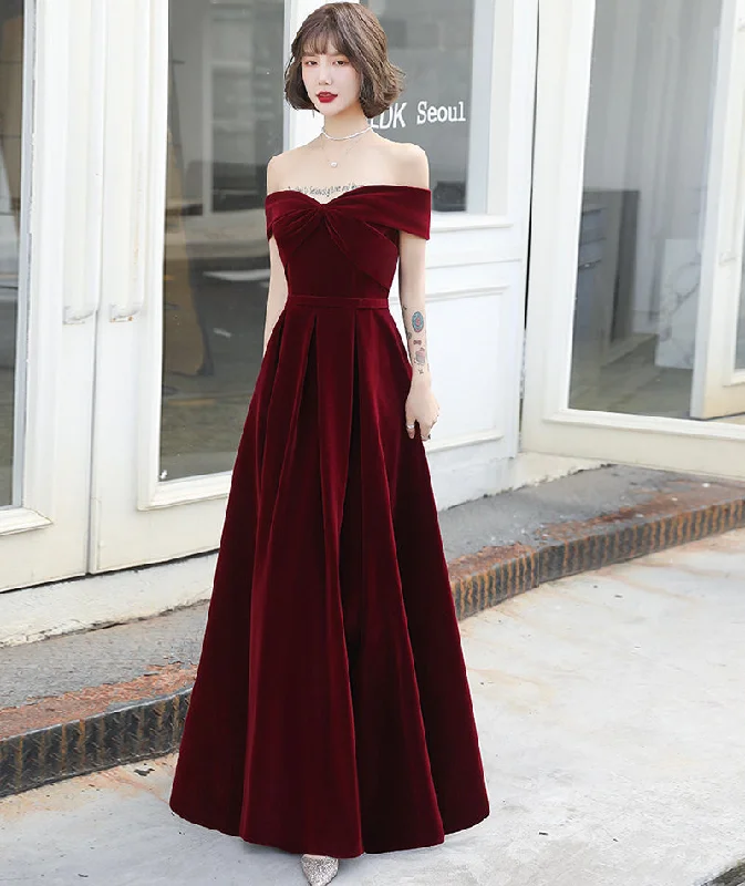 Party Dresses with Eco-Friendly FabricsBurgundy velvet long prom dress evening dress 8406 Party Dresses with Eco-Friendly FabricsBurgundy velvet long prom dress evening dress 8406
