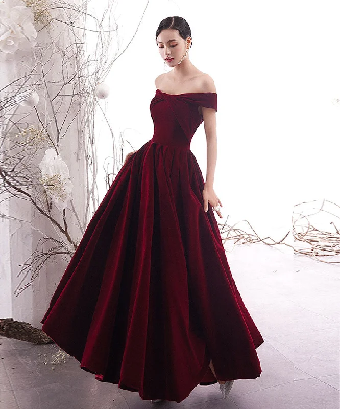 Party Dresses with Animal PrintsBurgundy velvet long prom dress formal dress  8264