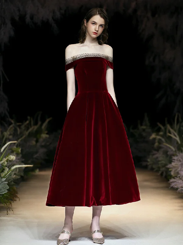 Party Dresses for WomenBurgundy velvet short prom dress party dress  8344