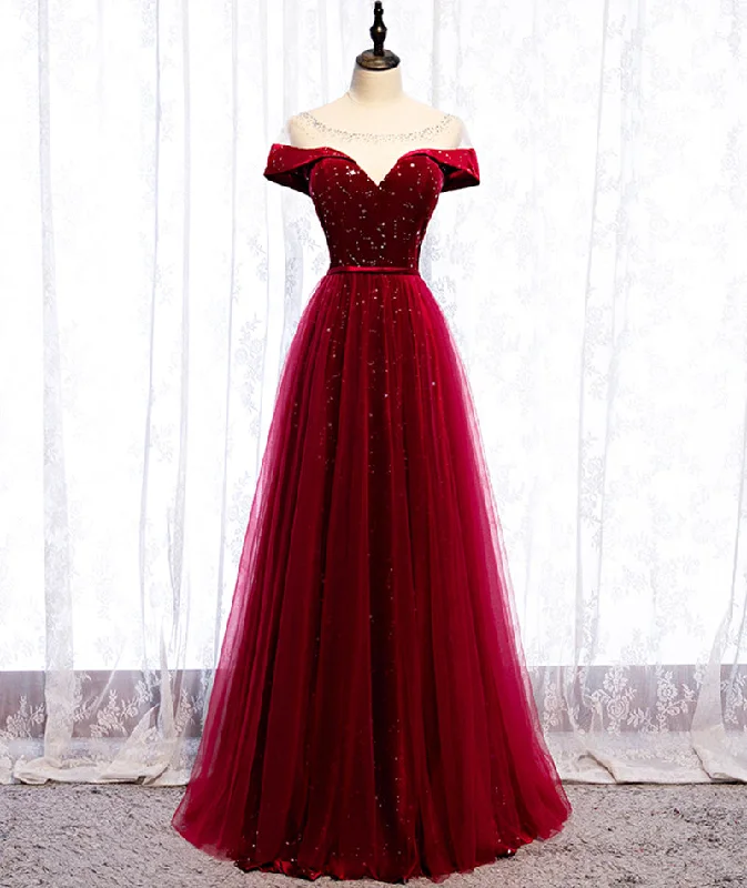 Party Dresses for Winter WonderlandBurgundy velvet tulle long prom dress evening dress 8400 Party Dresses for Winter WonderlandBurgundy velvet tulle long prom dress evening dress 8400