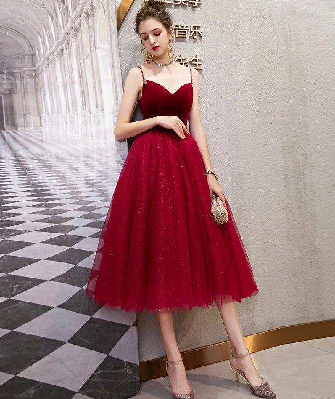 Party Dresses for Outdoor EventsBurgundy velvet tulle short prom dress party dress 8392 Party Dresses for Outdoor EventsBurgundy velvet tulle short prom dress party dress 8392