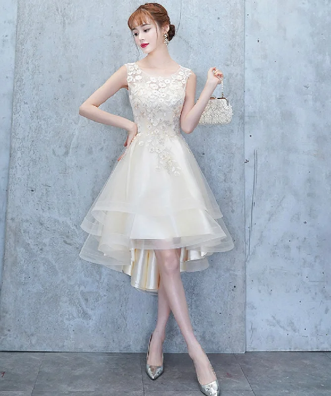 Party Dresses for Fashion ShowsChampagne tulle lace high low prom dress party dress  8420