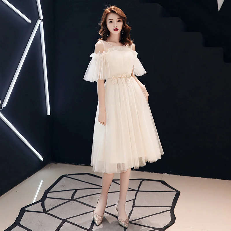 Party Dresses with PocketsCute champagne tulle prom dress evening dress  8338