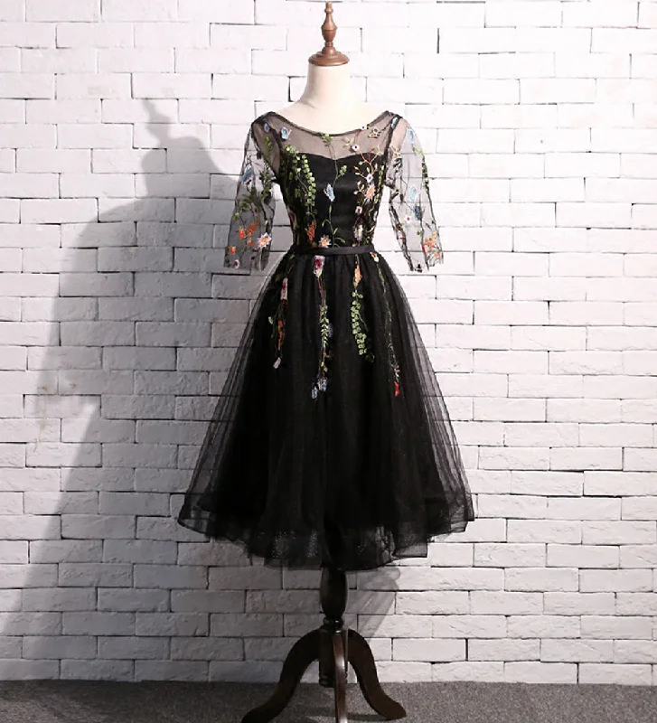 Party Dresses for Volunteer WorkCute lace short prom dress black homecoming dress  8501