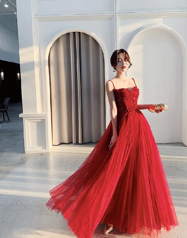 Party Dresses for Runway EventsCute sweetheart neck tulle beads long prom dress, formal dress  7965