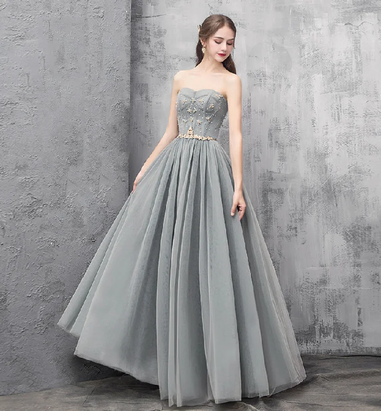 Party Dresses with Satin EmbellishmentsCute tulle long prom dress evening dress  8493