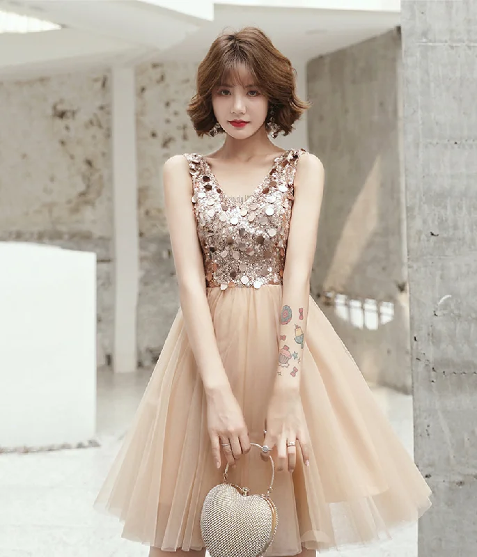 Party Dresses without SleevesCute tulle sequins short prom dress party dress  8301