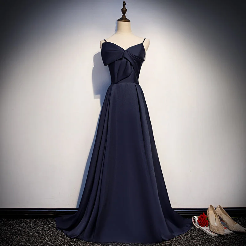 Party Dresses for Tech ConferencesDark blue satin long prom dress, simple evening dress 8074 Party Dresses for Tech ConferencesDark blue satin long prom dress, simple evening dress 8074