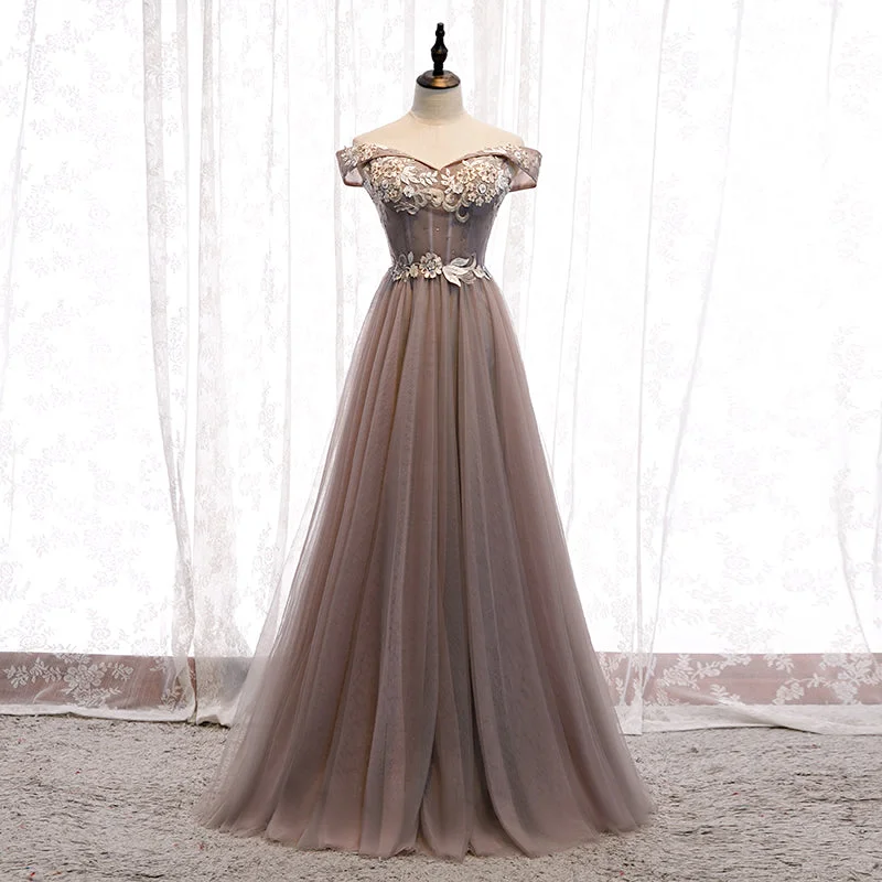Party Dresses with BeadsElegant tulle lace long prom dress  8320