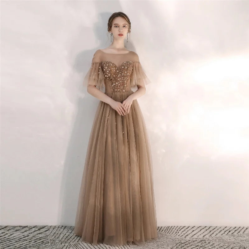 Party Dresses for Christmas EventsElegant tulle sequins long prom gown  8165