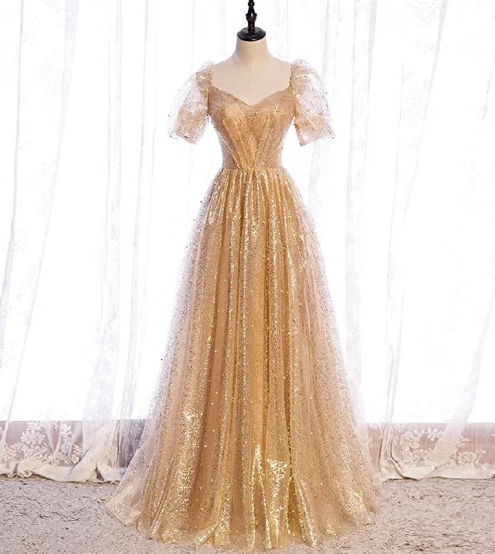 Party Dresses for Office PartiesGold tulle sequins long prom dress evening dress 8428 Party Dresses for Office PartiesGold tulle sequins long prom dress evening dress 8428