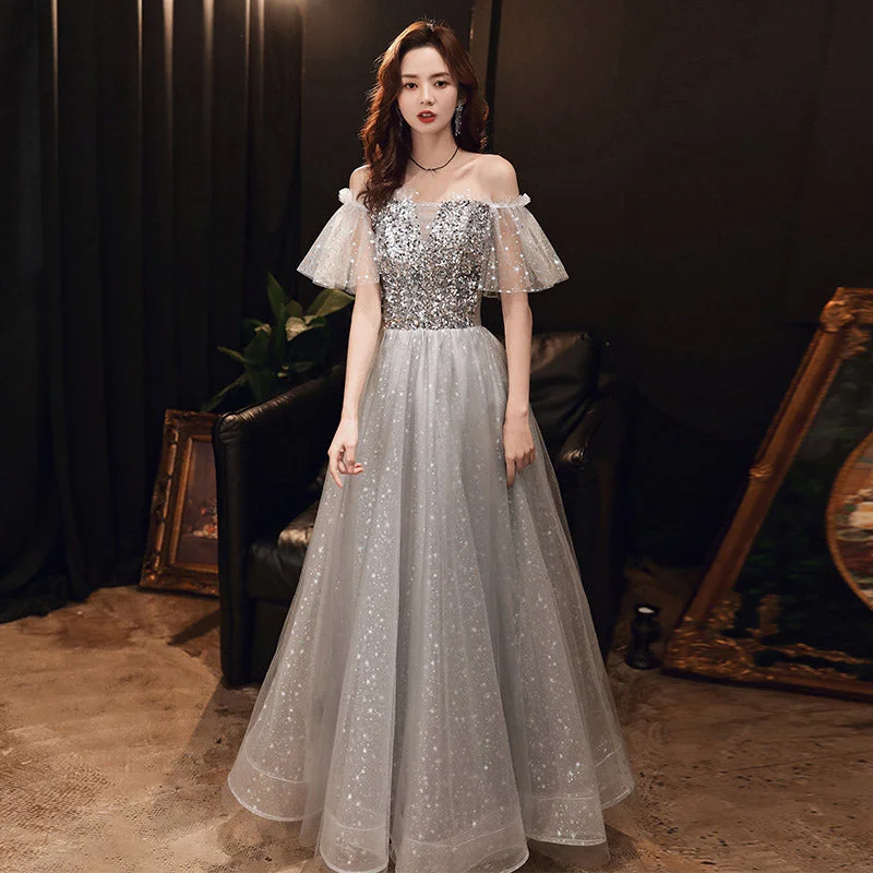 Party Dresses for Afternoon WearGray sequins short prom dress evening dress  8359