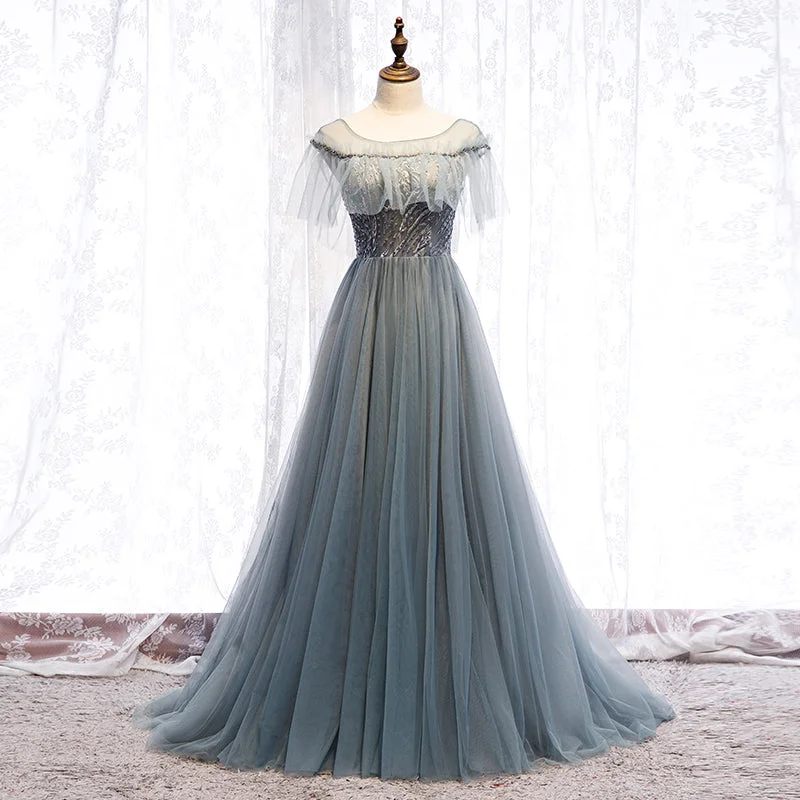 Party Dresses for BirthdayGray tulle long ball gown dress evening dress  8317