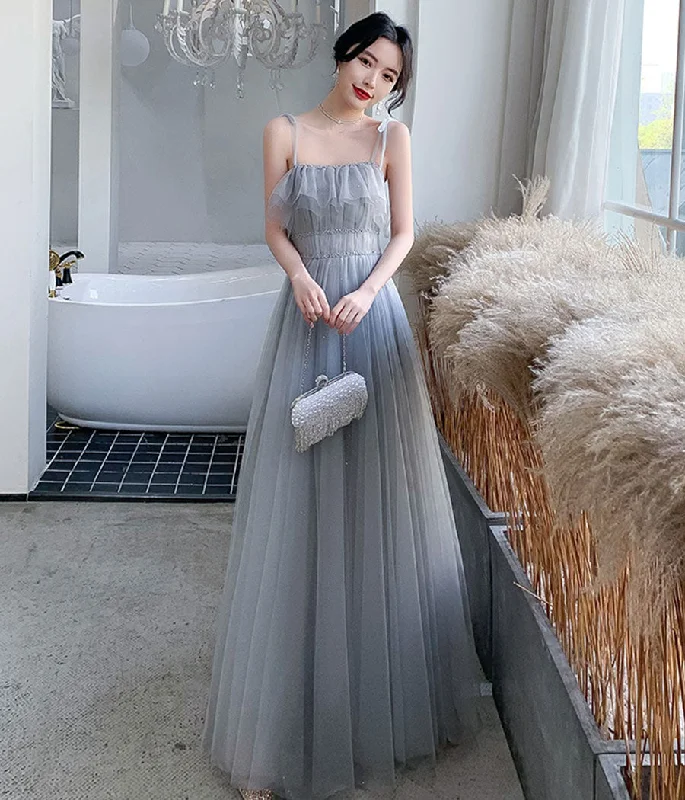 Formal Party DressesGray tulle sequins long prom dress party dress  8342