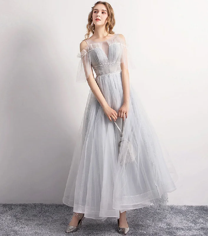 Party Dresses for Cycling EventsGray tulle short prom dress party dress  8347