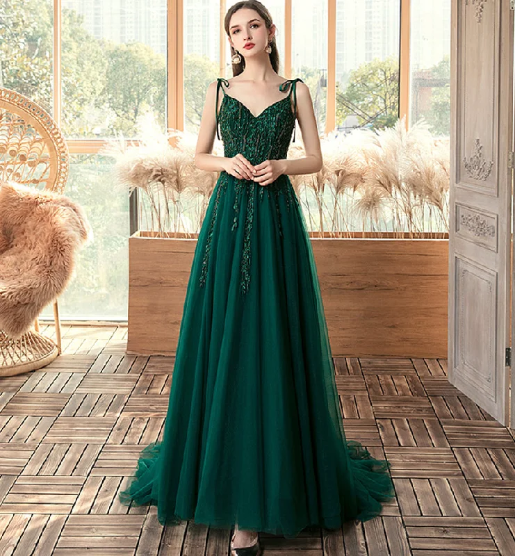 Party Dresses with Tiered LayersGreen tulle lace long prom dress evening dress 8458 Party Dresses with Tiered LayersGreen tulle lace long prom dress evening dress 8458