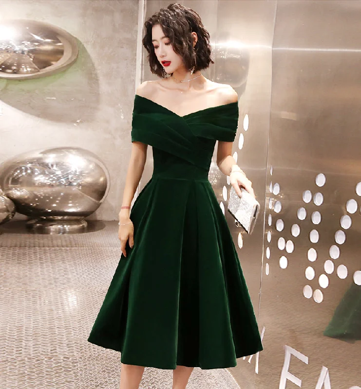 Party Dresses for Road TripsGreen velvet short prom dress homecoming dress  8483
