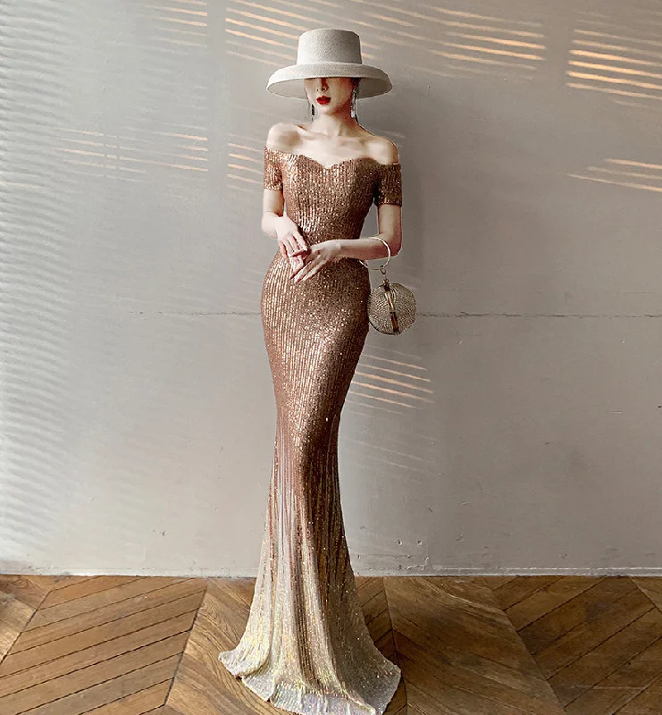 Party Dresses with Glow-in-the-Dark AccentsMermaid sequins long prom dress evening dress  8521