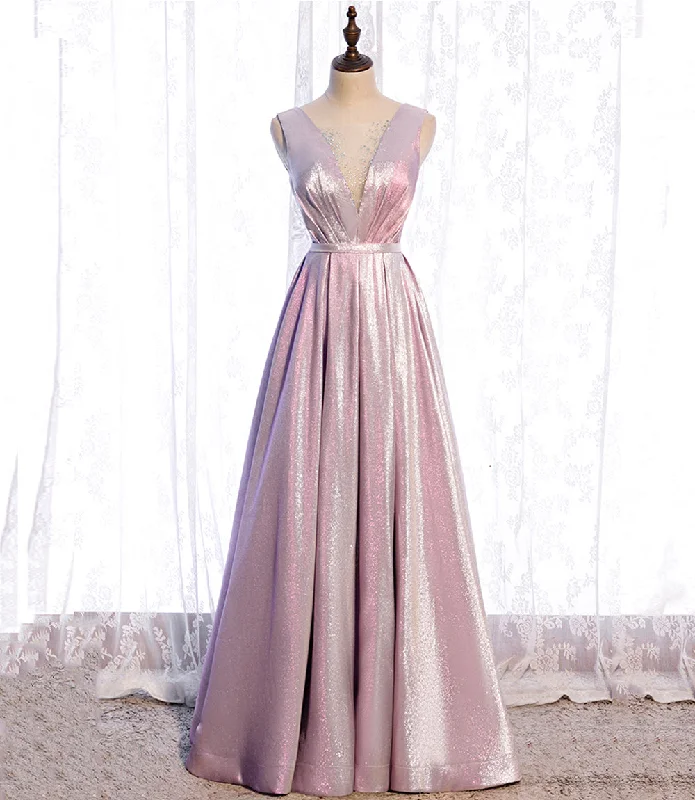 Party Dresses for Running ErrandsPink satin long prom dress pink evening dress  8517