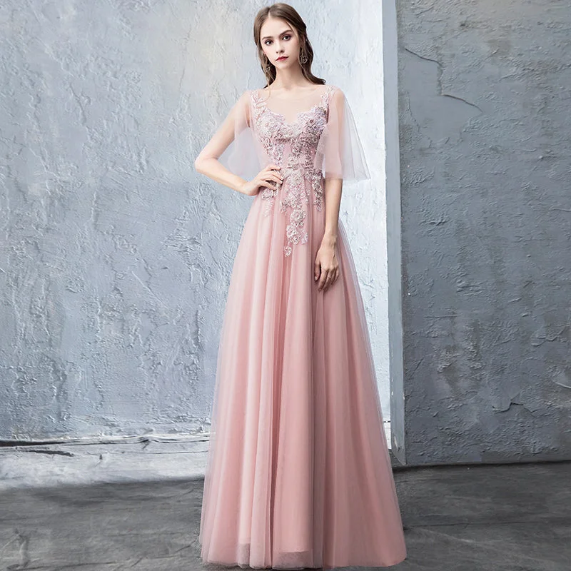 Party Dresses for TravelPink tulle lace long prom dress evening dress  8255