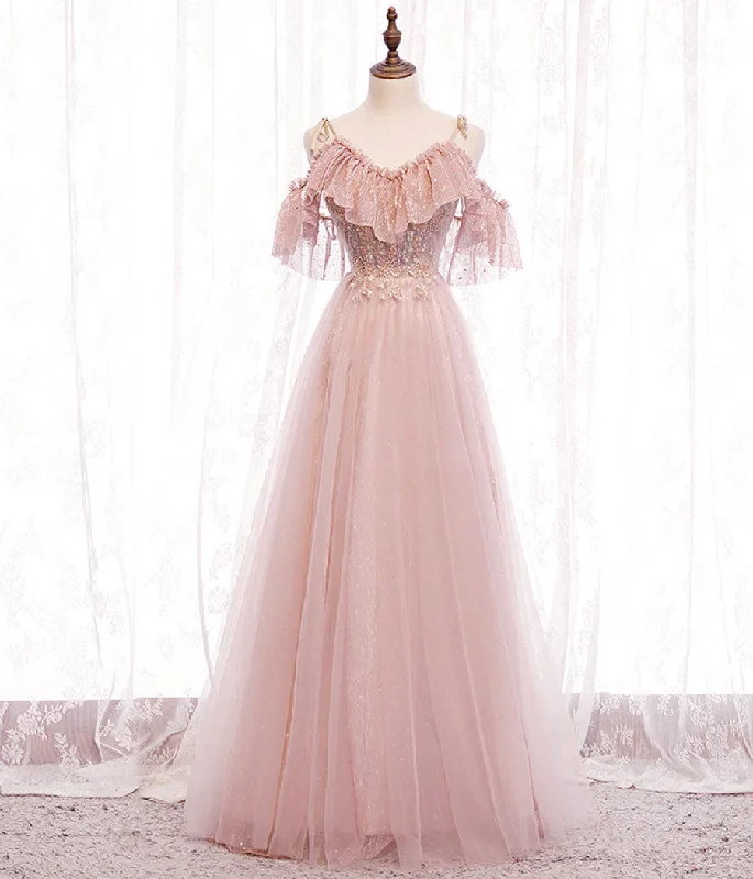 Party Dresses for Sports TournamentsPink tulle lace long prom dress evening dress 8349 Party Dresses for Sports TournamentsPink tulle lace long prom dress evening dress 8349