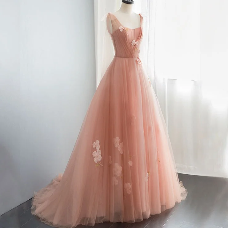 Party Dresses with Recycled MaterialsPink tulle lace long prom dress, pink evening dress 7892 Party Dresses with Recycled MaterialsPink tulle lace long prom dress, pink evening dress 7892
