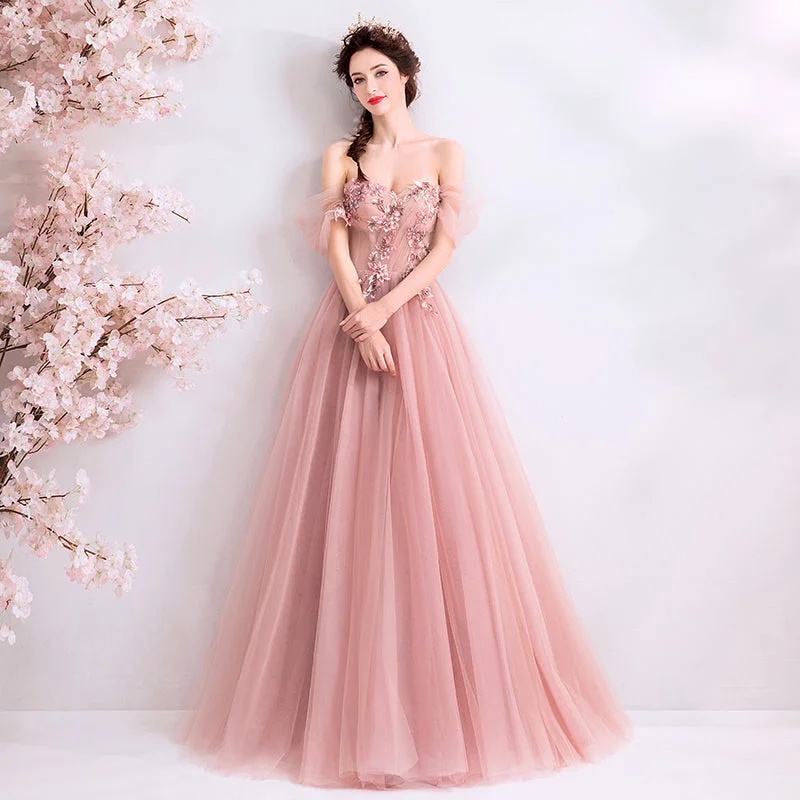Party Dresses for Gaming ConventionsPink tulle lace long prom dress, pink evening dress 8077 Party Dresses for Gaming ConventionsPink tulle lace long prom dress, pink evening dress 8077
