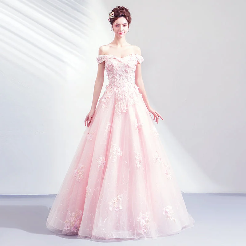 Silk Party DressesPink tulle lace long prom gown formal dress  8259