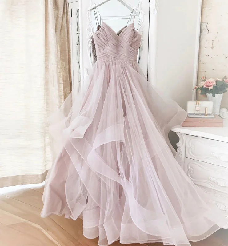 Party Dresses with Magnetic ClosurePink tulle long prom dress pink evening dress  8472
