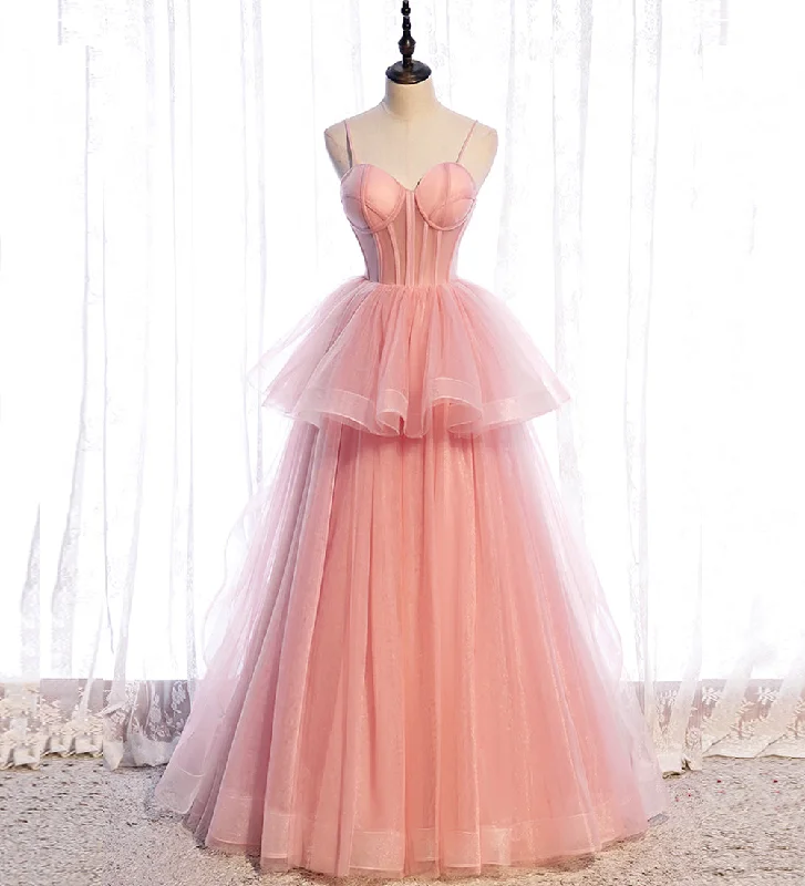 Party Dresses for Yoga PracticePink tulle long prom dress pink evening dress  8518