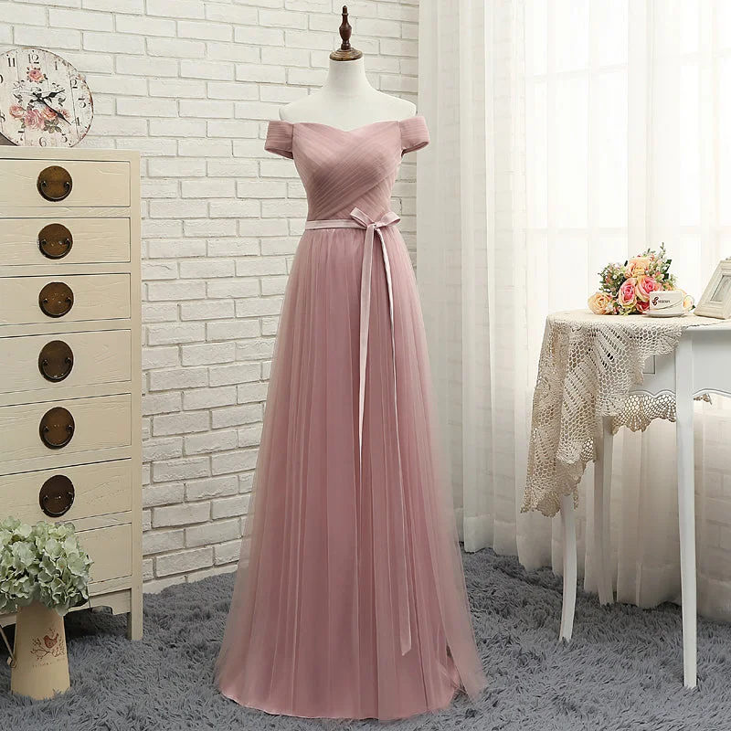 Party Dresses with Vegan FabricsPink tulle off shoulder A line long prom dress, pink evening dresses 7795 Party Dresses with Vegan FabricsPink tulle off shoulder A line long prom dress, pink evening dresses 7795