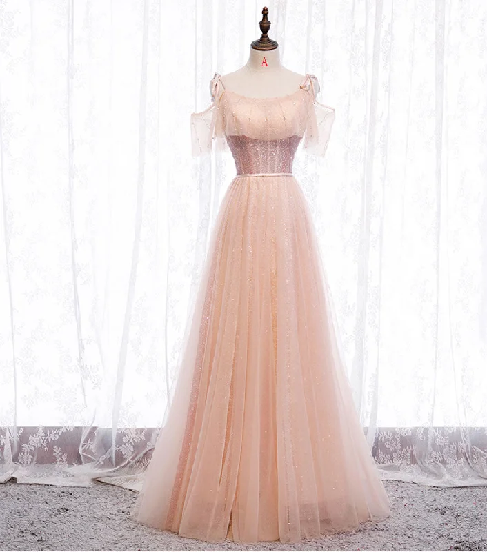 Party Dresses for Marathon EventsPink tulle sequins long prom dress  8348