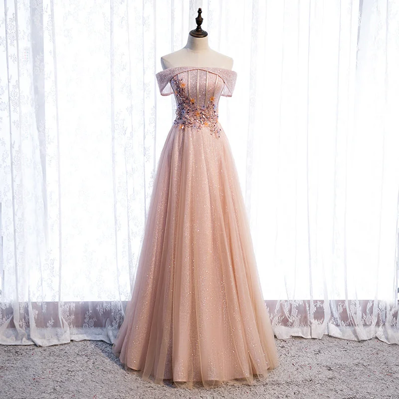 Party Dresses with EmbroideryPink tulle sequins long prom dress formal dress  8318