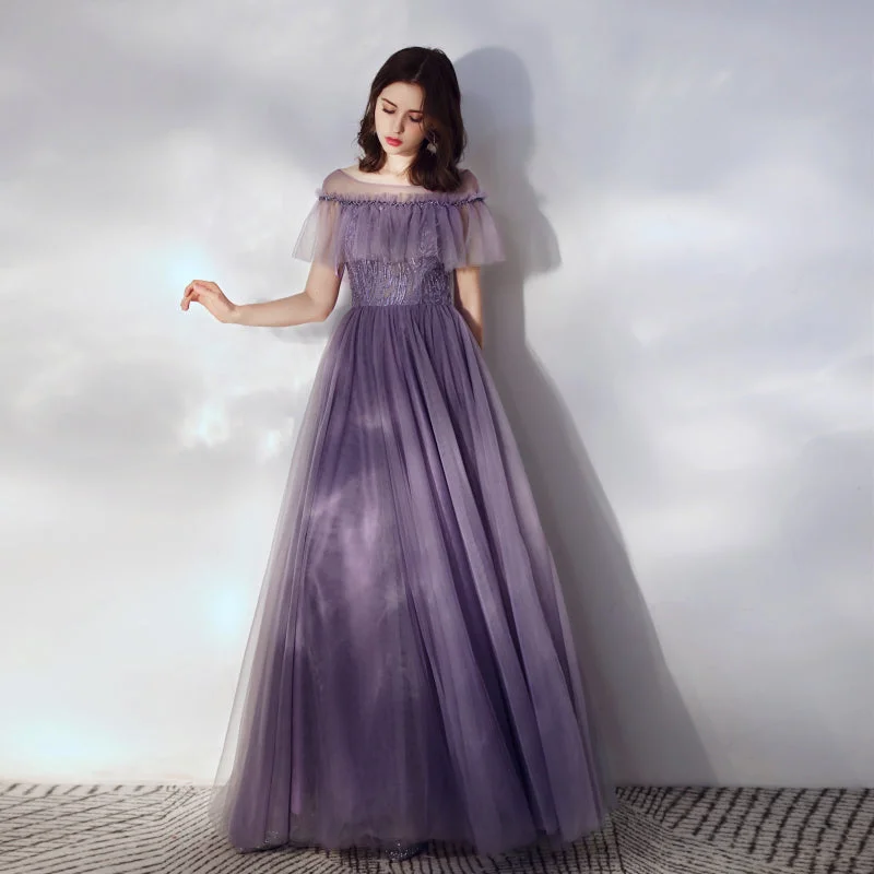 Party Dresses for New Year's PartyPurple tulle long a line prom dress  8166