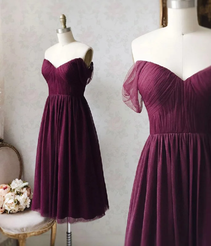 Party Dresses with Abstract DesignsPurple tulle short prom dress party dress  8422
