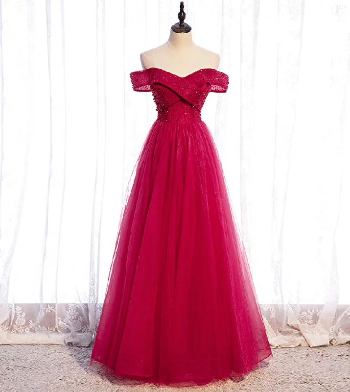 Party Dresses with Custom DesignsRed tulle beads long prom dress red evening dress 8427 Party Dresses with Custom DesignsRed tulle beads long prom dress red evening dress 8427