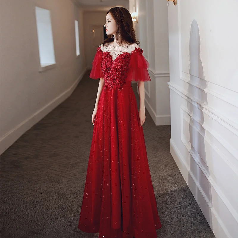 Party Dresses with Holographic DetailsRed tulle lace long prom dress red evening dress 8231 Party Dresses with Holographic DetailsRed tulle lace long prom dress red evening dress 8231