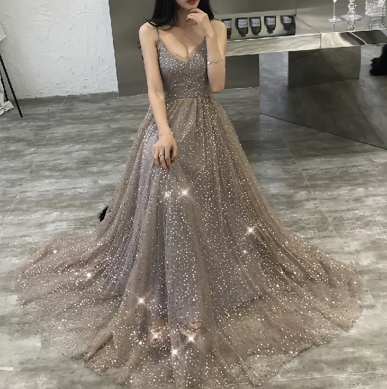 Party Dresses for ChristmasShiny tulle sequins long prom dress evening dress  8312