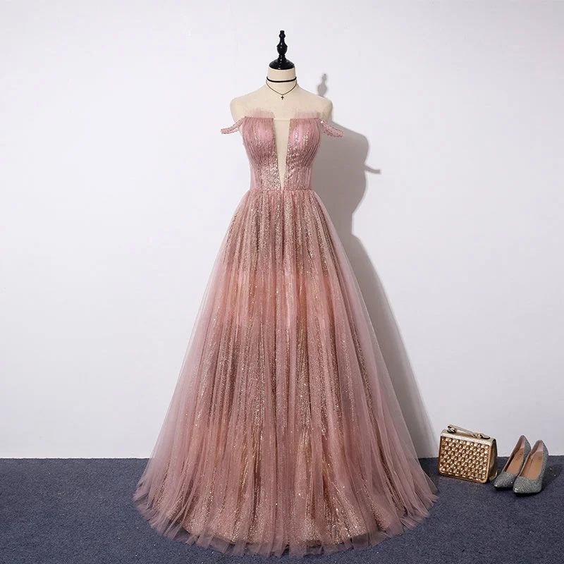 Party Dresses with LED LightsSparkling pink tulle sequins long prom dress, evening dress 8104 Party Dresses with LED LightsSparkling pink tulle sequins long prom dress, evening dress 8104