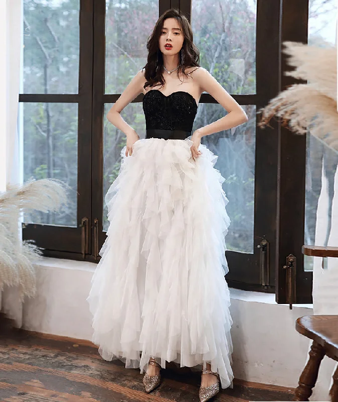 Party Dresses with Cap SleevesStylish black and withe tulle long prom dress evening dress 8386 Party Dresses with Cap SleevesStylish black and withe tulle long prom dress evening dress 8386