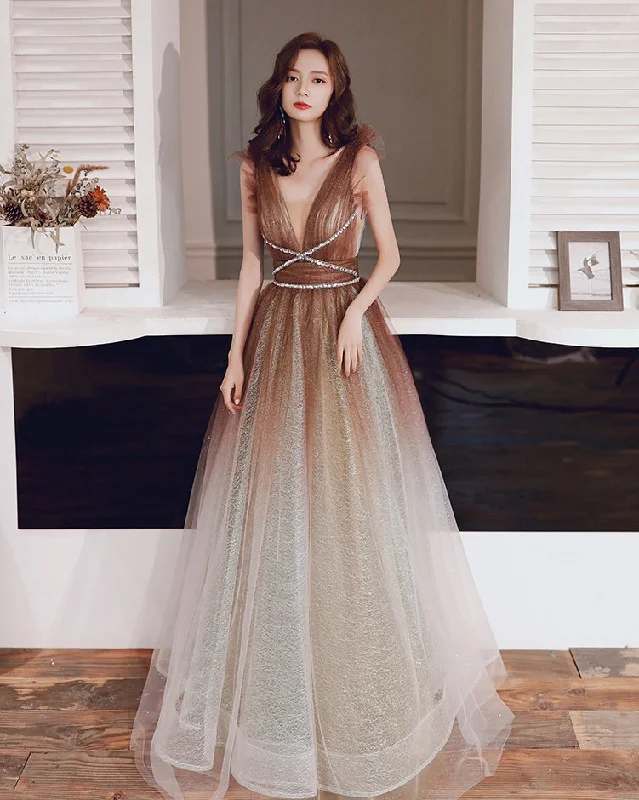 A-Line Party DressesStylish tulle sequins prom dress evening dress  8282