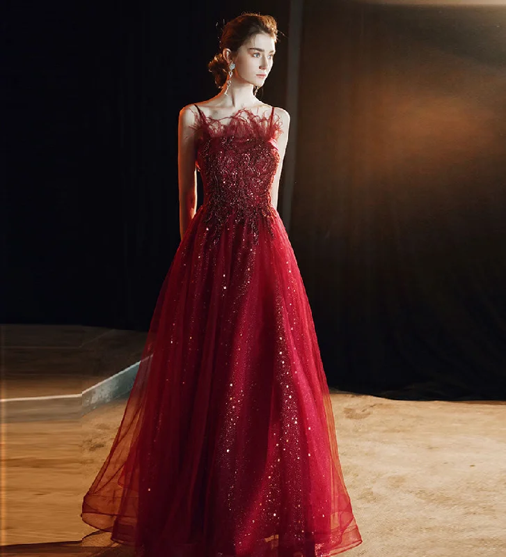 Party Dresses for Museum VisitsUnique burgundy lace prom dress formal dress  8237