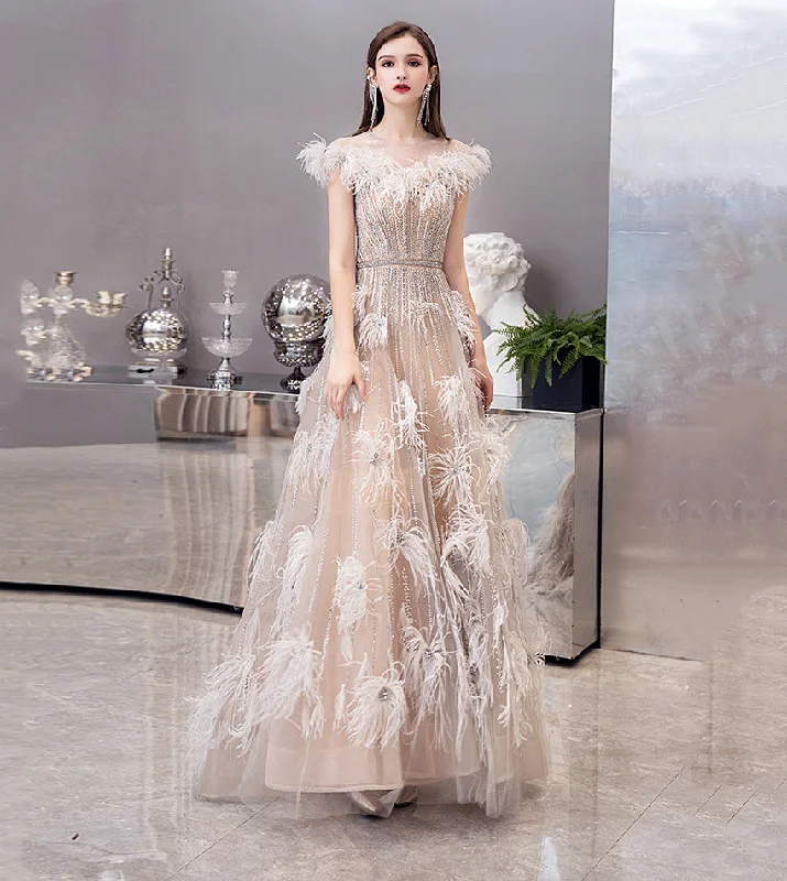 Party Dresses with Iridescent ColorsUnique tulle beads long prom dress evening dress  8524