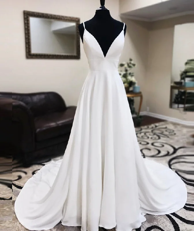 Party Dresses for Board Game NightsWhite chiffon lace long prom dress A line evening dress 8454 Party Dresses for Board Game NightsWhite chiffon lace long prom dress A line evening dress 8454