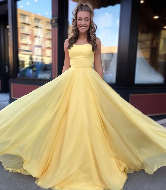 Party Dresses with Silk FabricYellow chiffon long prom dress evening dress  8189