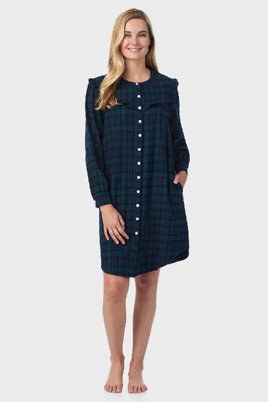 Party Dresses with Removable BeltBlack Watch Plaid Women's Nightshirt
