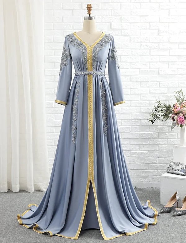 Party Dresses for Outdoor EventsCaftan Marocain Brodé Bleu