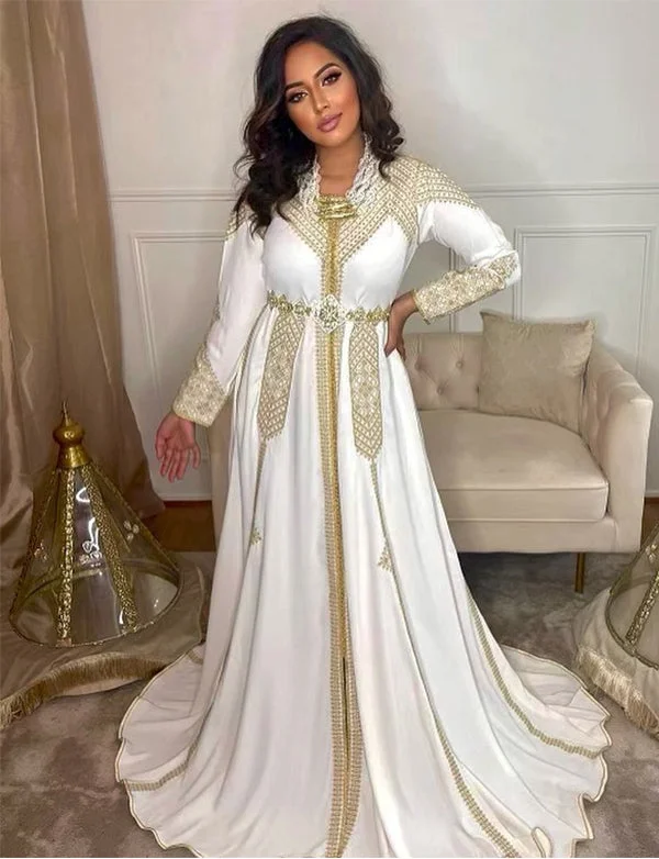 Party Dresses for Art ExhibitionsCaftan Marocain Traditionnel Brodé Blanc