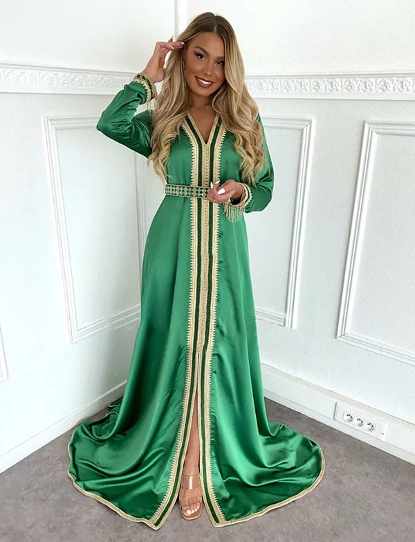 Party Dresses for Historical SitesCaftan Marocain Vert Satiné Simple