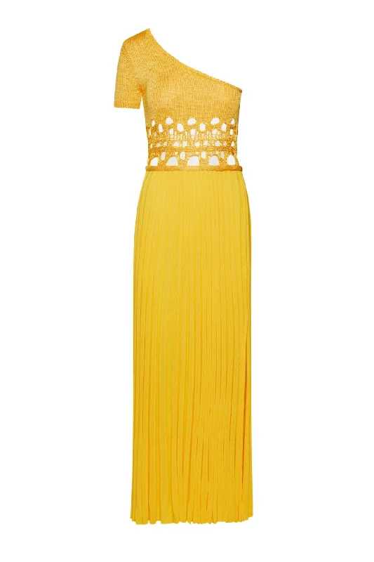 Party Dresses with Cotton BlendCHRISTOPHER ESBER Crochet One Shoulder Dress (Yellow) - RRP $970